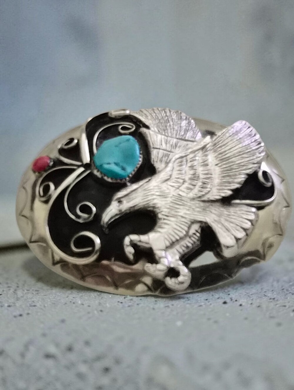 Handcrafted Genuine Turquoise Eagle Belt Buckle – USA